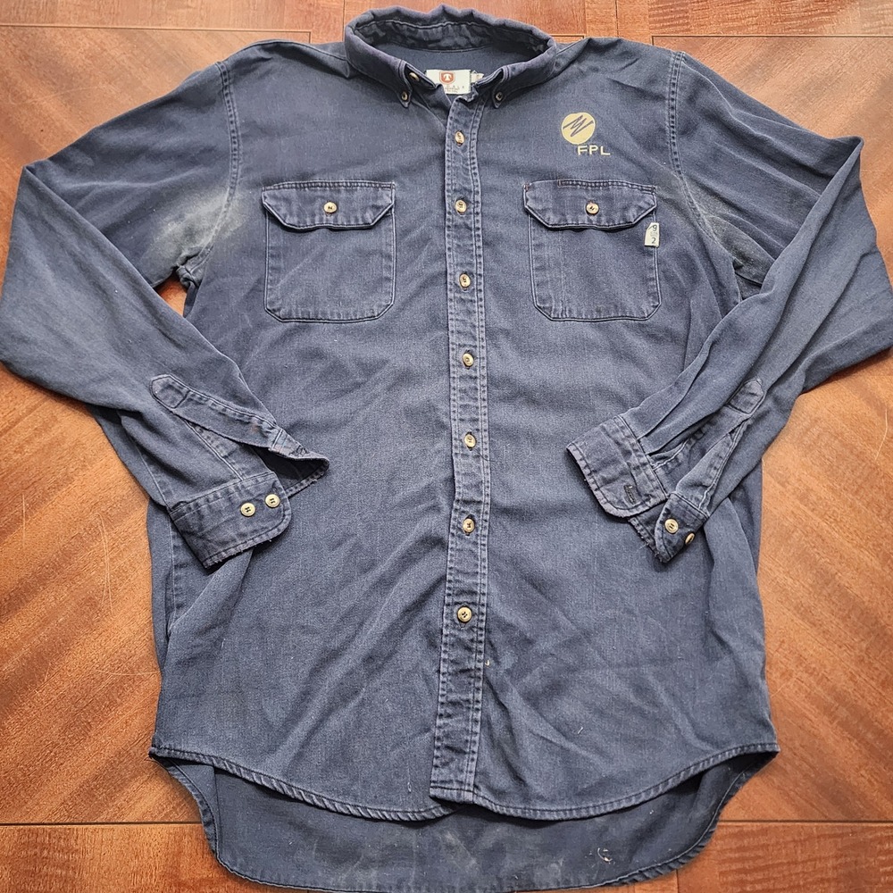 Tyndale Work Shirt Mens XL Blue FPL Logo FR Flame Resistant HRC 2 Long Sleeve